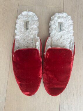 Birdies Red Velvet Slippers Fur Slippers